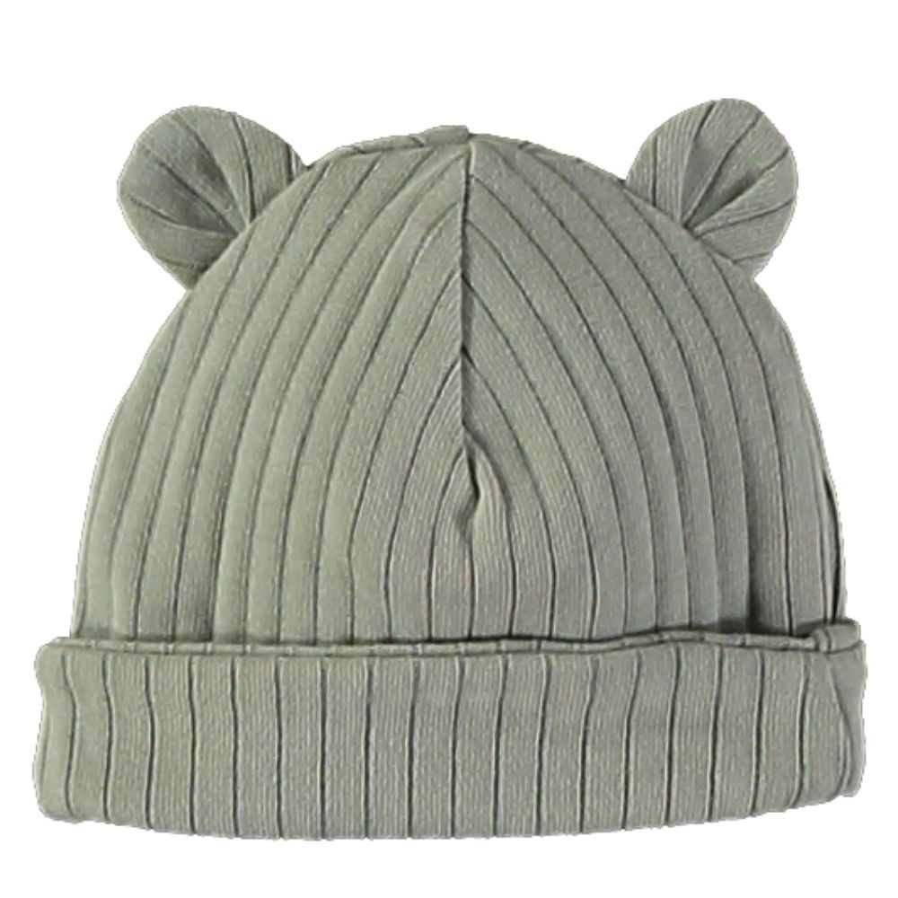 Gorro cinza com orelhas redondas em malha canelada