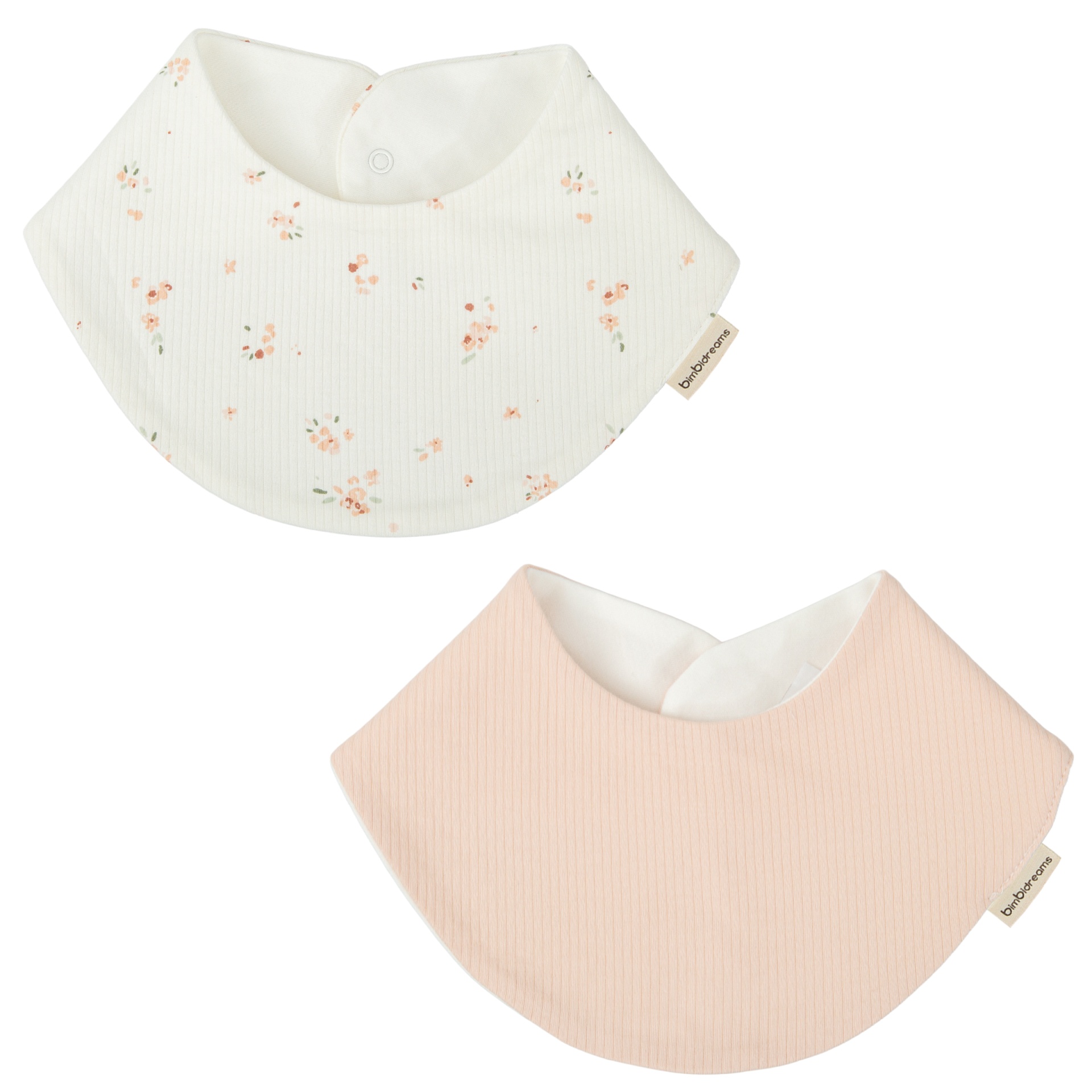 Dois babetes de bebé, branco floral e rosa