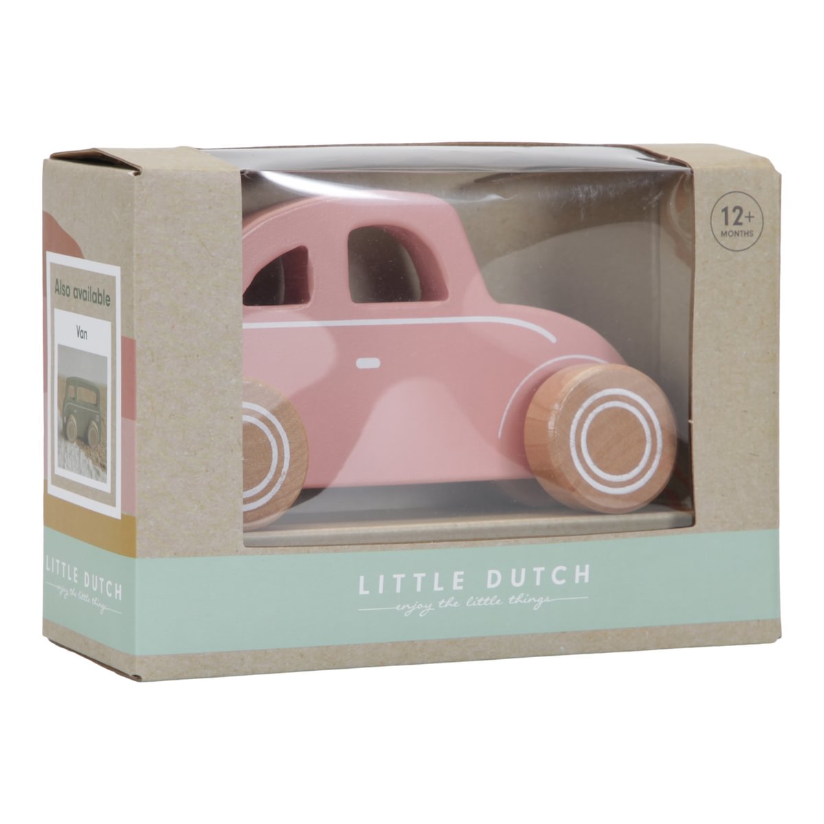 Carro de madeira rosa em caixa Little Dutch