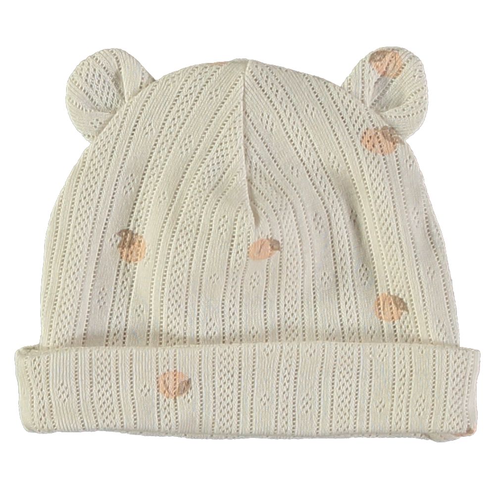 Gorro de bebé branco com pontos cor-de-rosa e orelhas