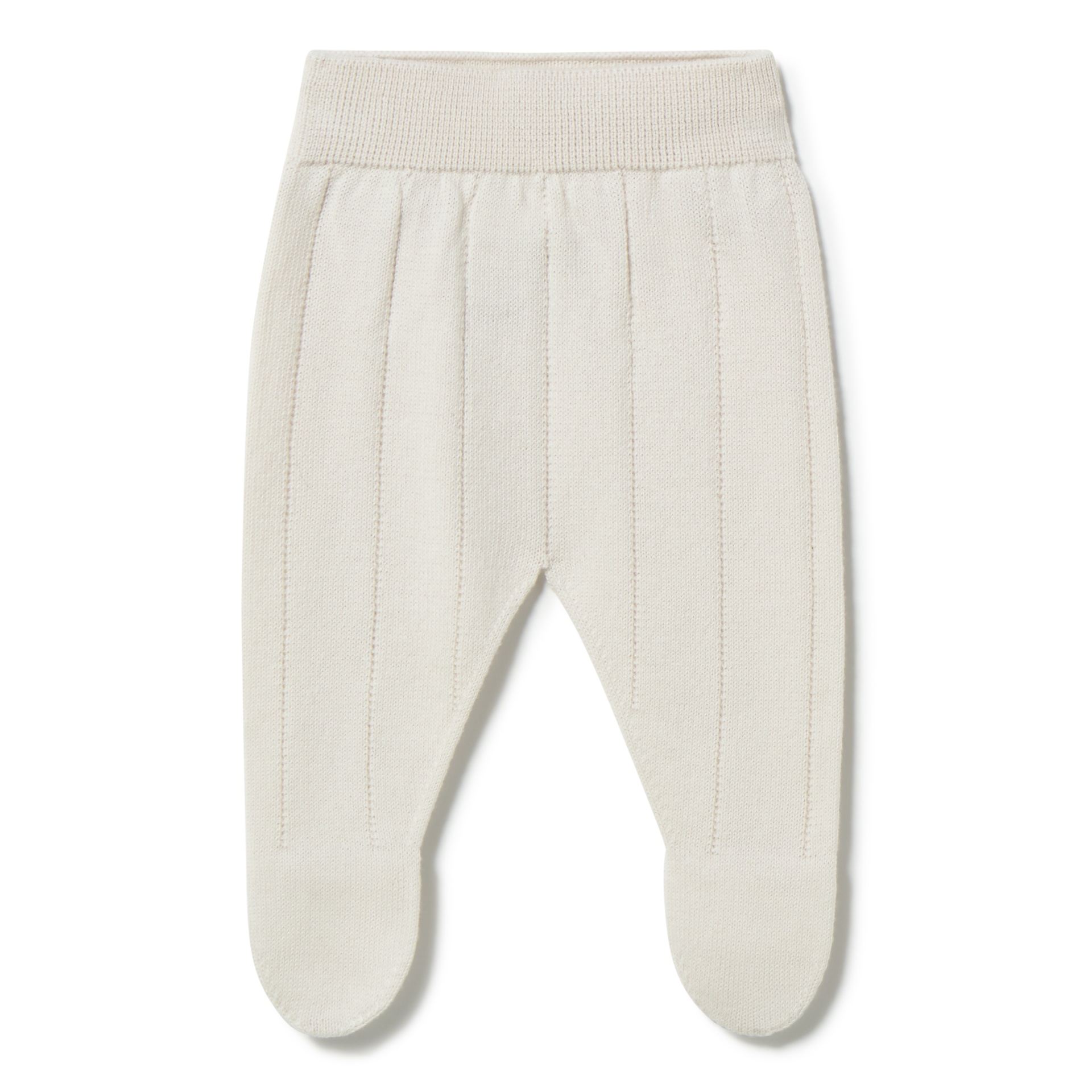 Calças de bebé bege claro em malha com pés fechados