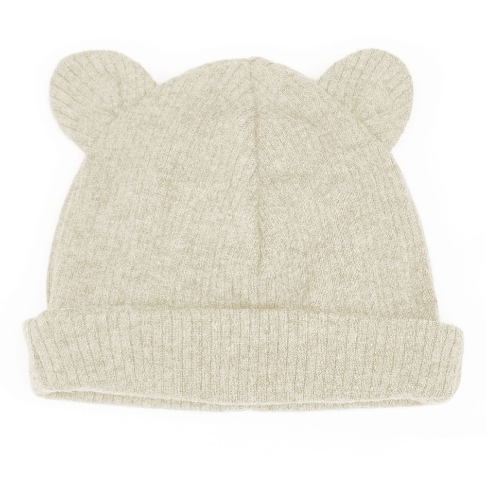 Gorro bege com orelhas em malha canelada