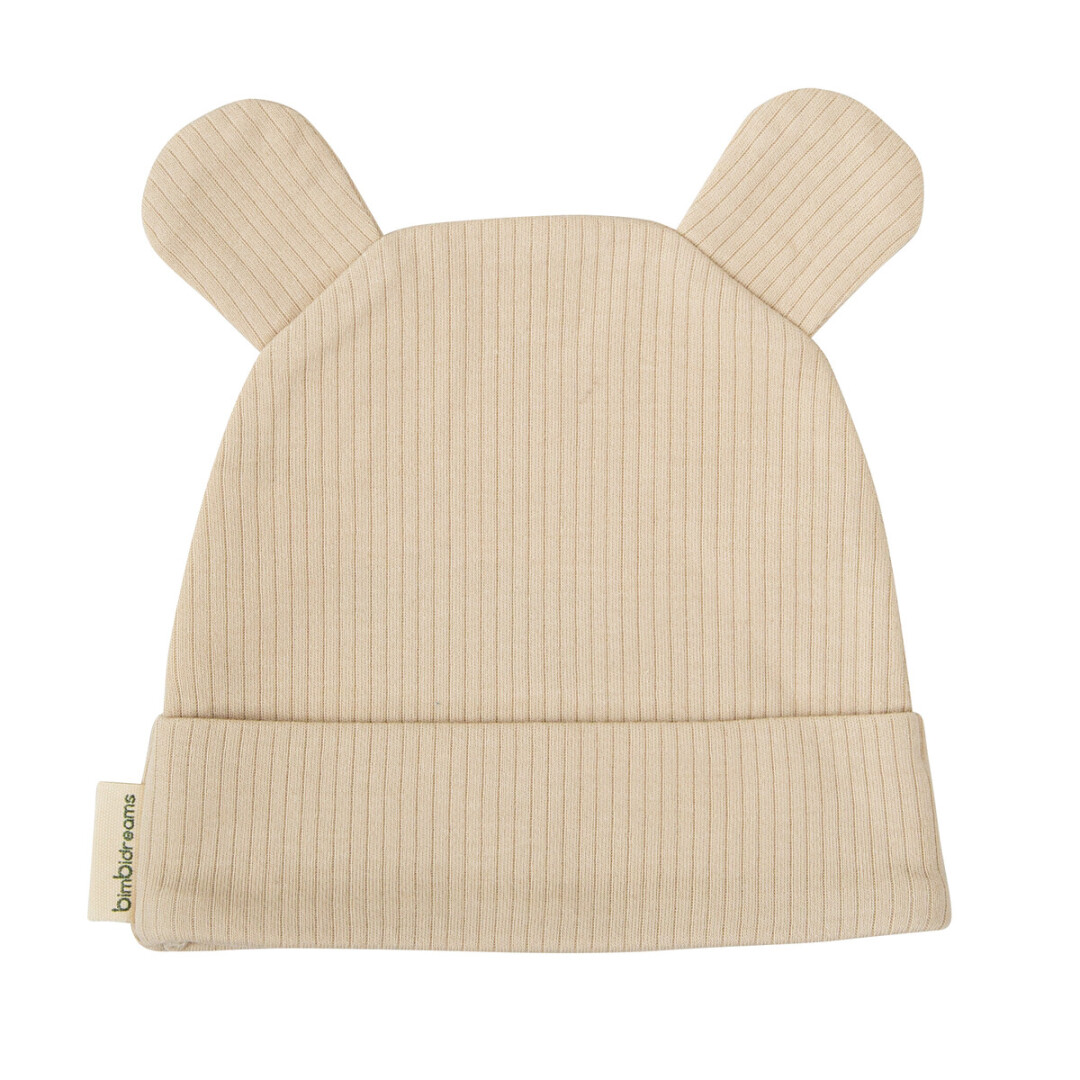 Gorro de bebé bege com orelhas e etiqueta bambidreams
