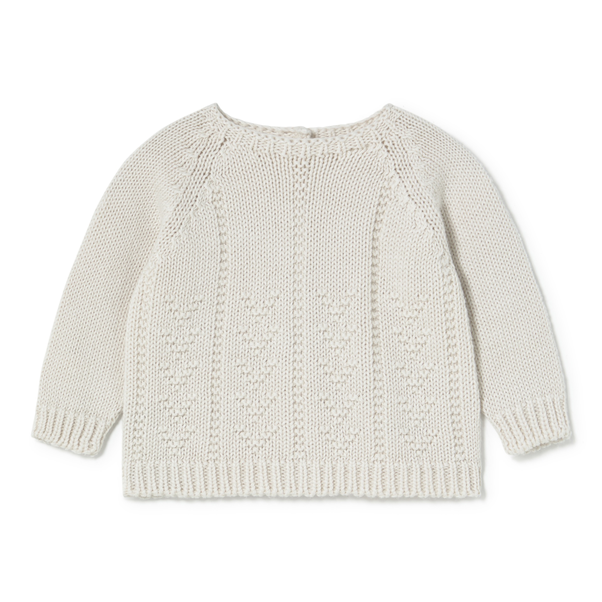 Camisola de malha branca para criança com padrão trançado