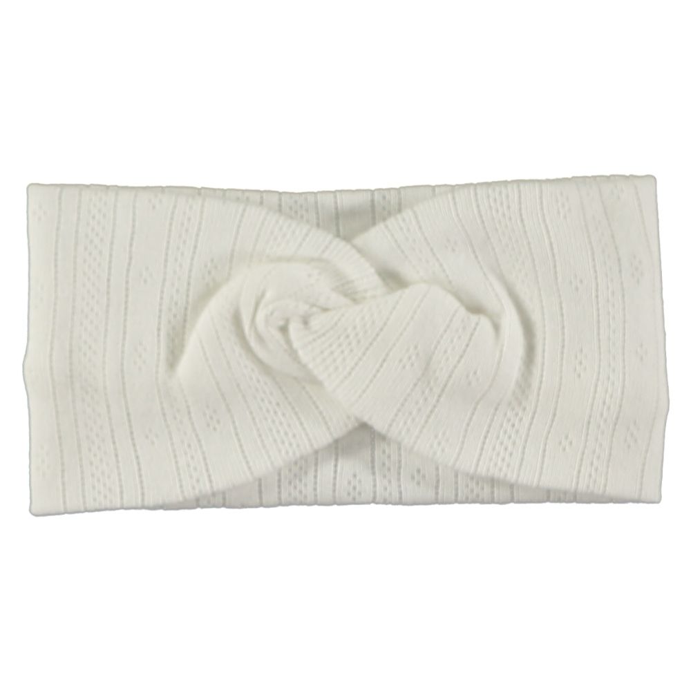 Faixa de cabelo branca com nó torcido e padrão em relevo