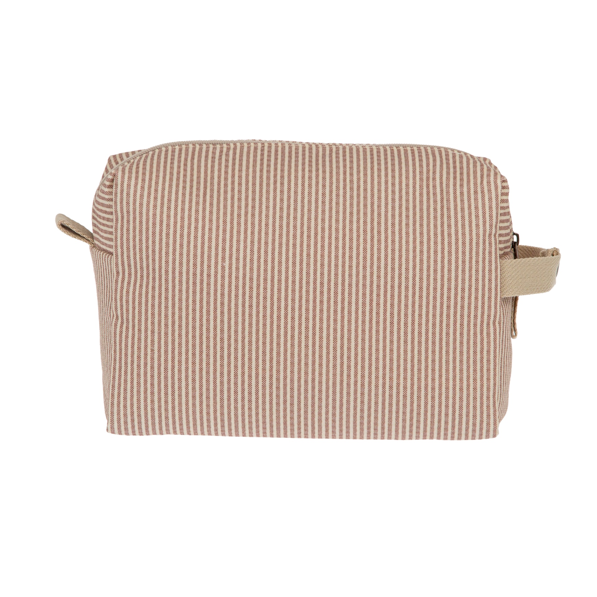 Necessaire riscada bege e castanha com alça lateral