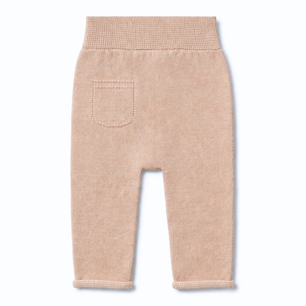 Calças de bebé bege em malha com bolso decorativo