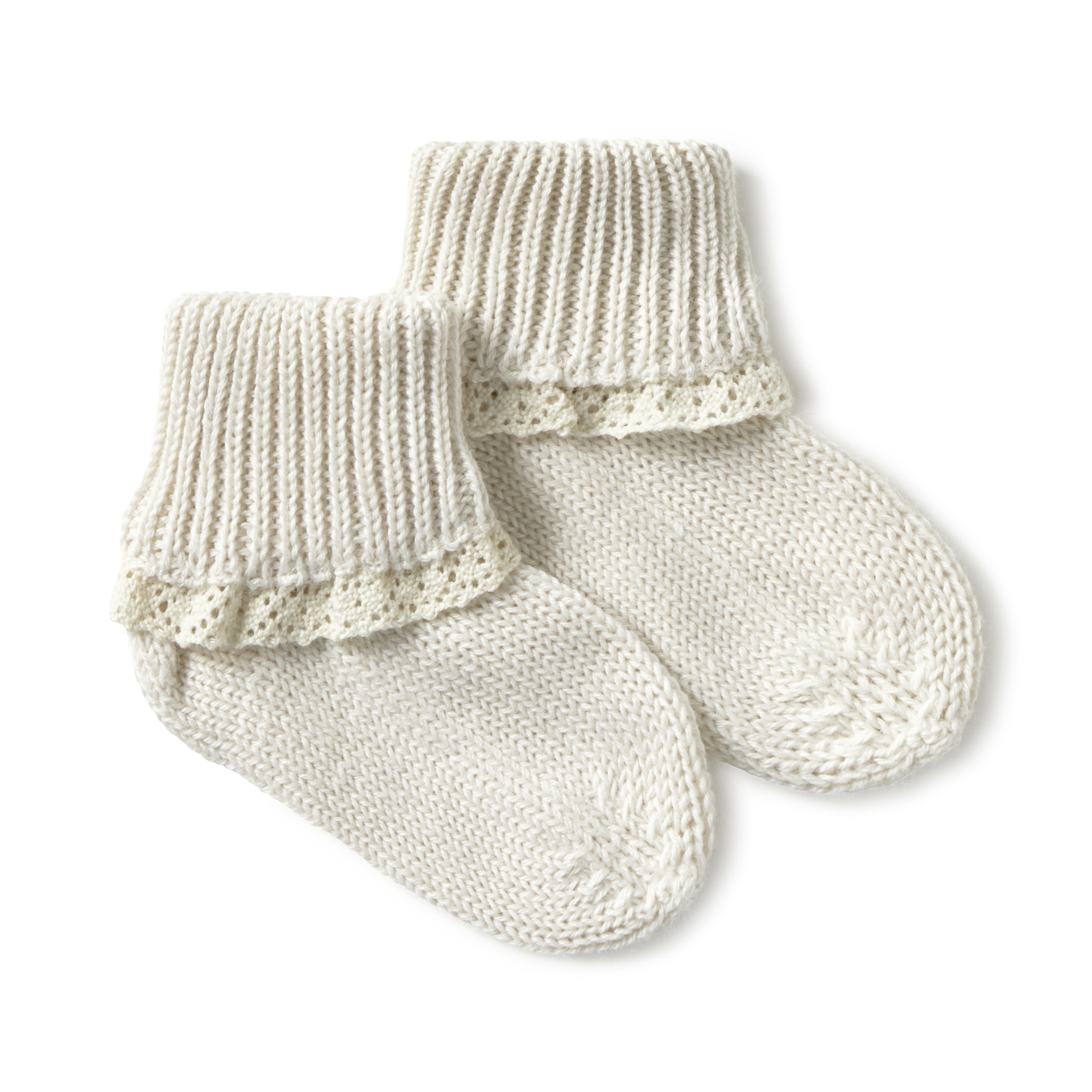 Meias de bebé brancas em malha com punho canelado e renda