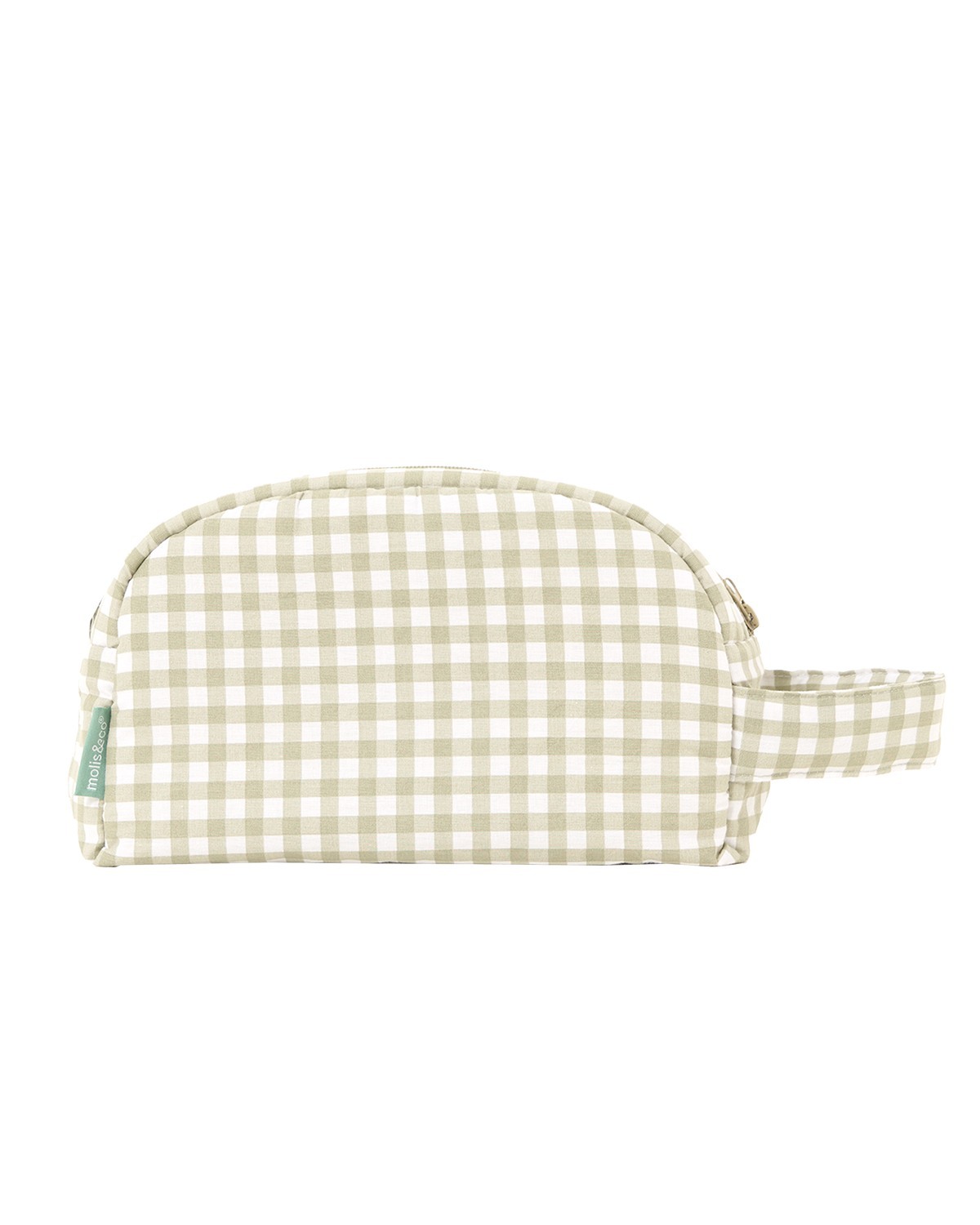 Necessaire xadrez bege e branco com alça e fecho zip