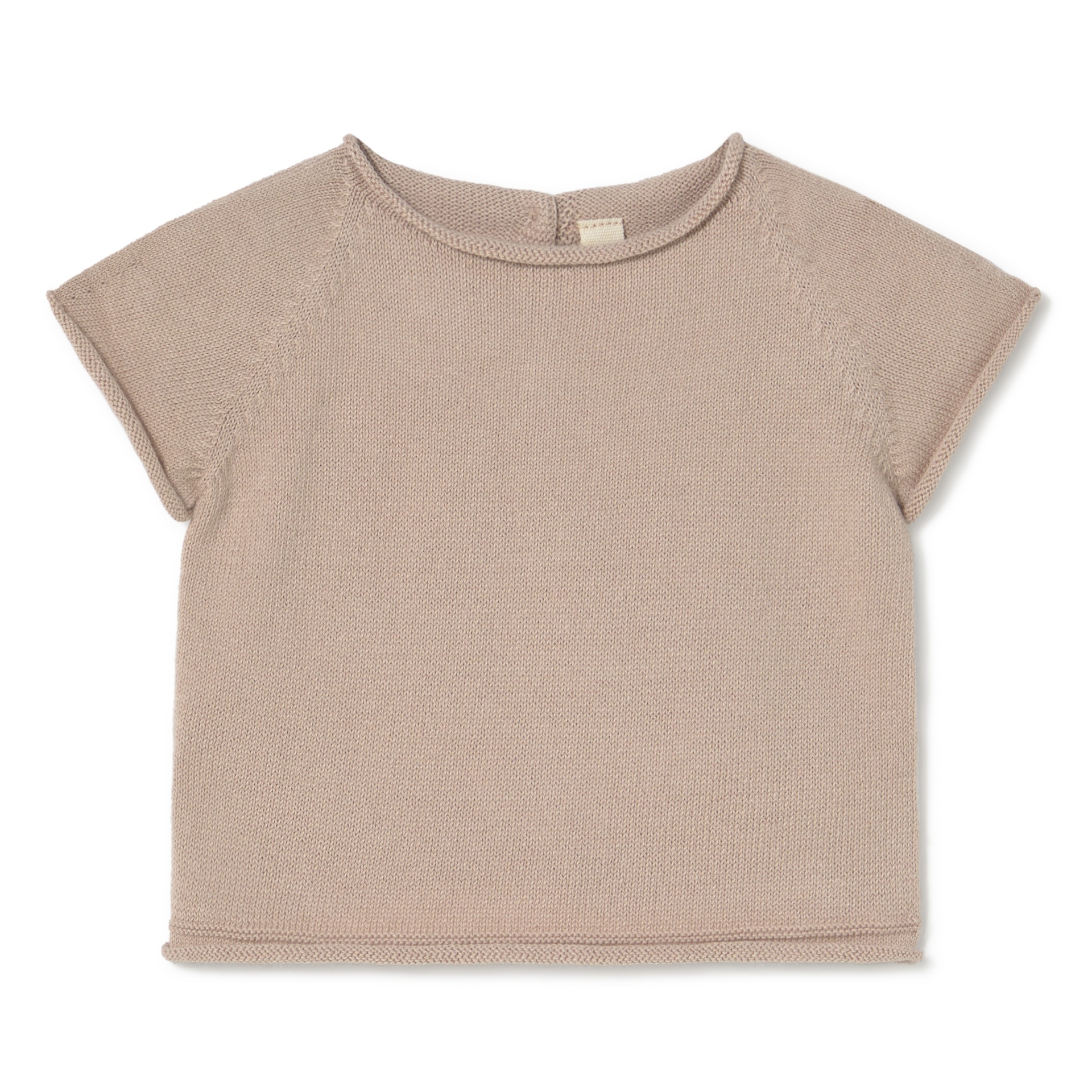 T-shirt de malha bege com mangas curtas e gola redonda