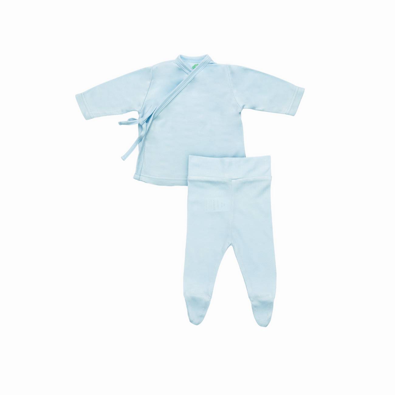 Conjunto de roupa para bebé azul claro com camisola e calças com pé