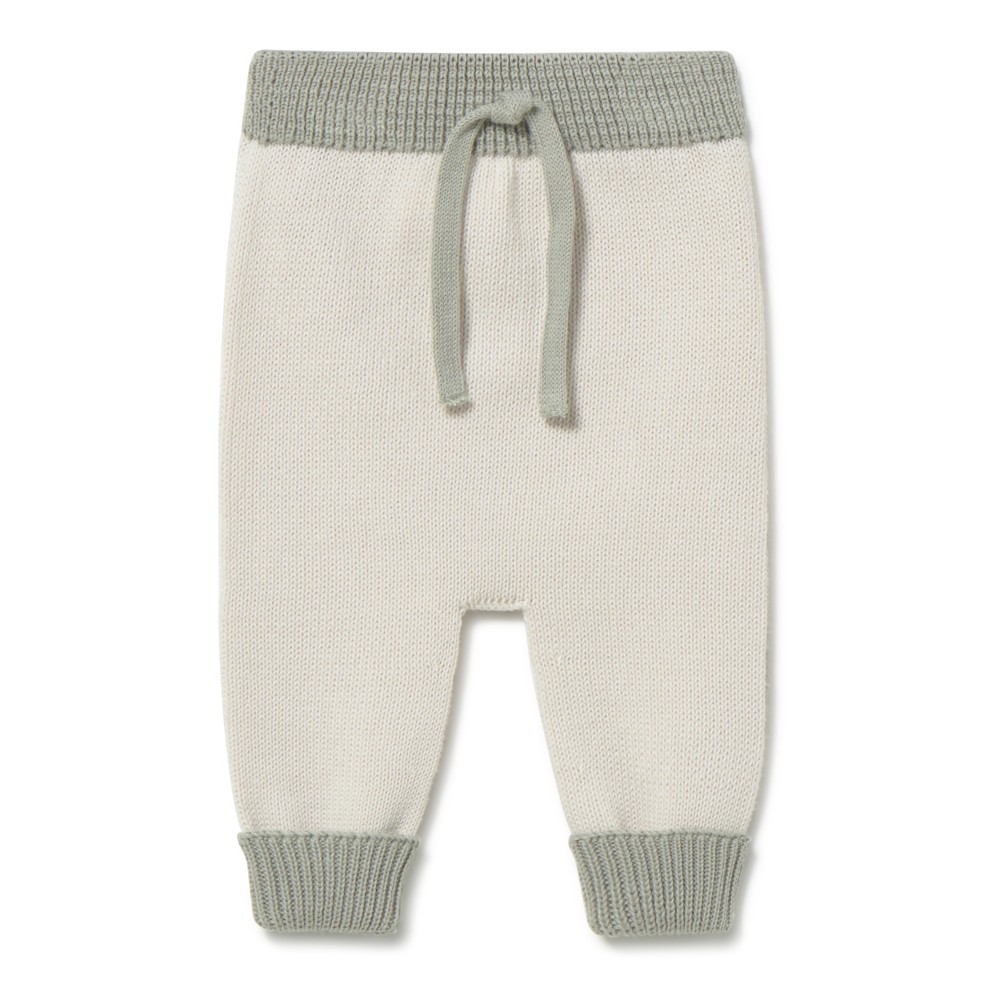 Calças de bebé malha bege com detalhes cinza claro