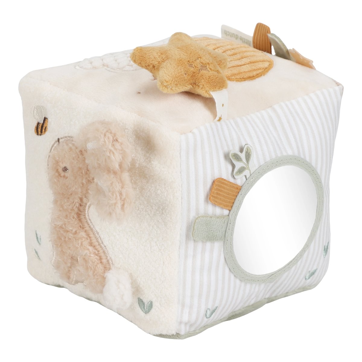 Cubo de peluche com coelho, estrela e espelho para bebé