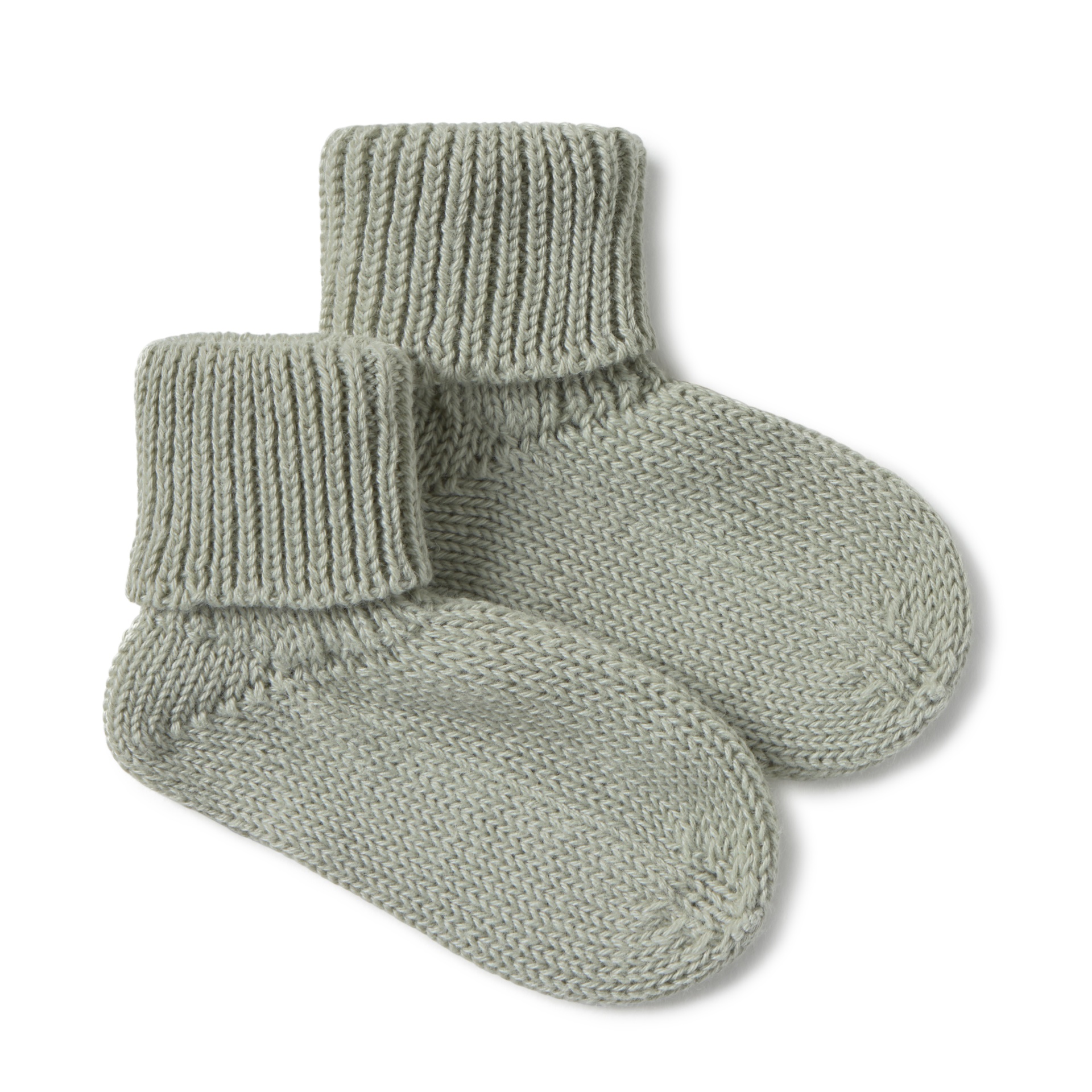 Meias infantis cinza claro de malha grossa com punho dobrado