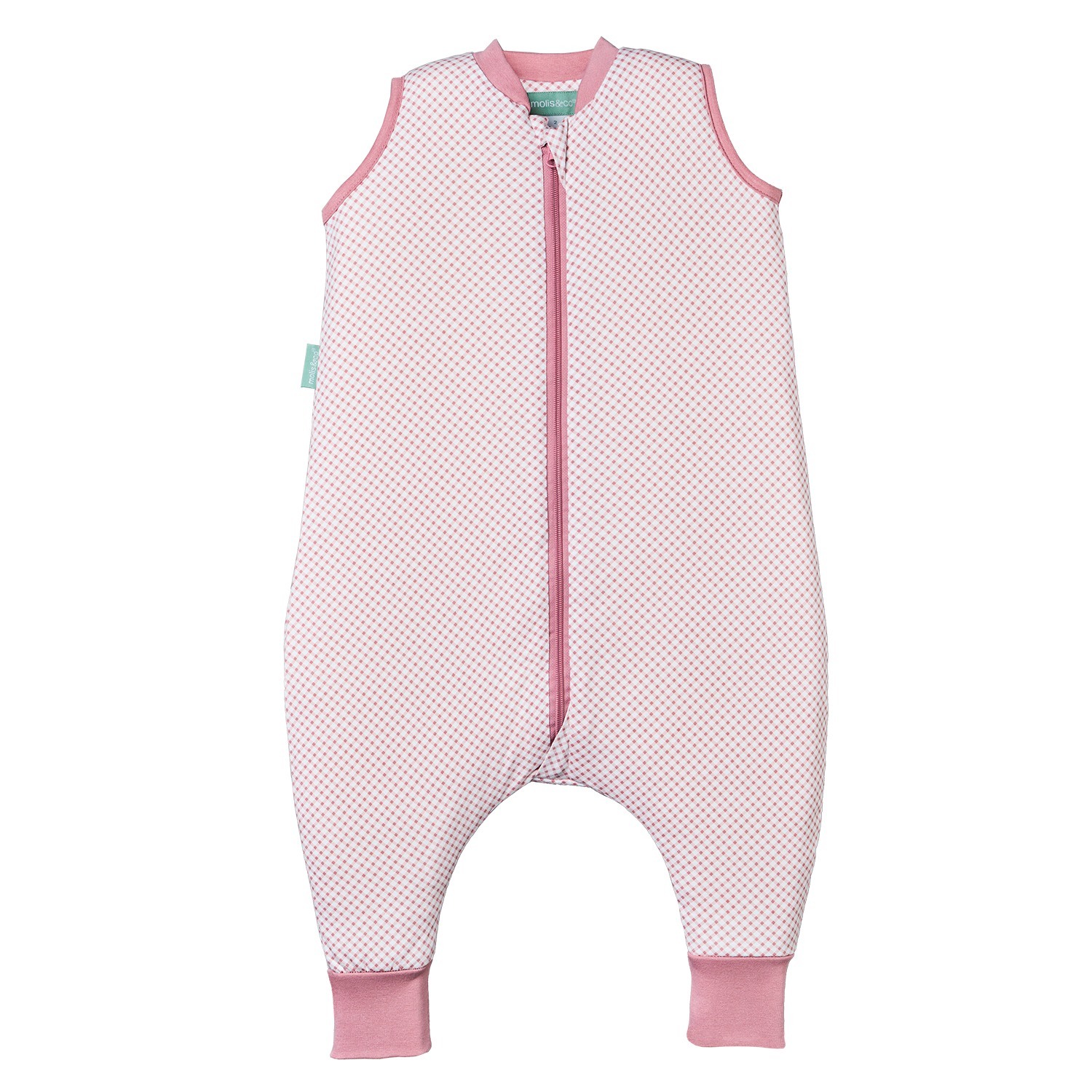 pijama de bebé com padrão rosa e fecho de correr
