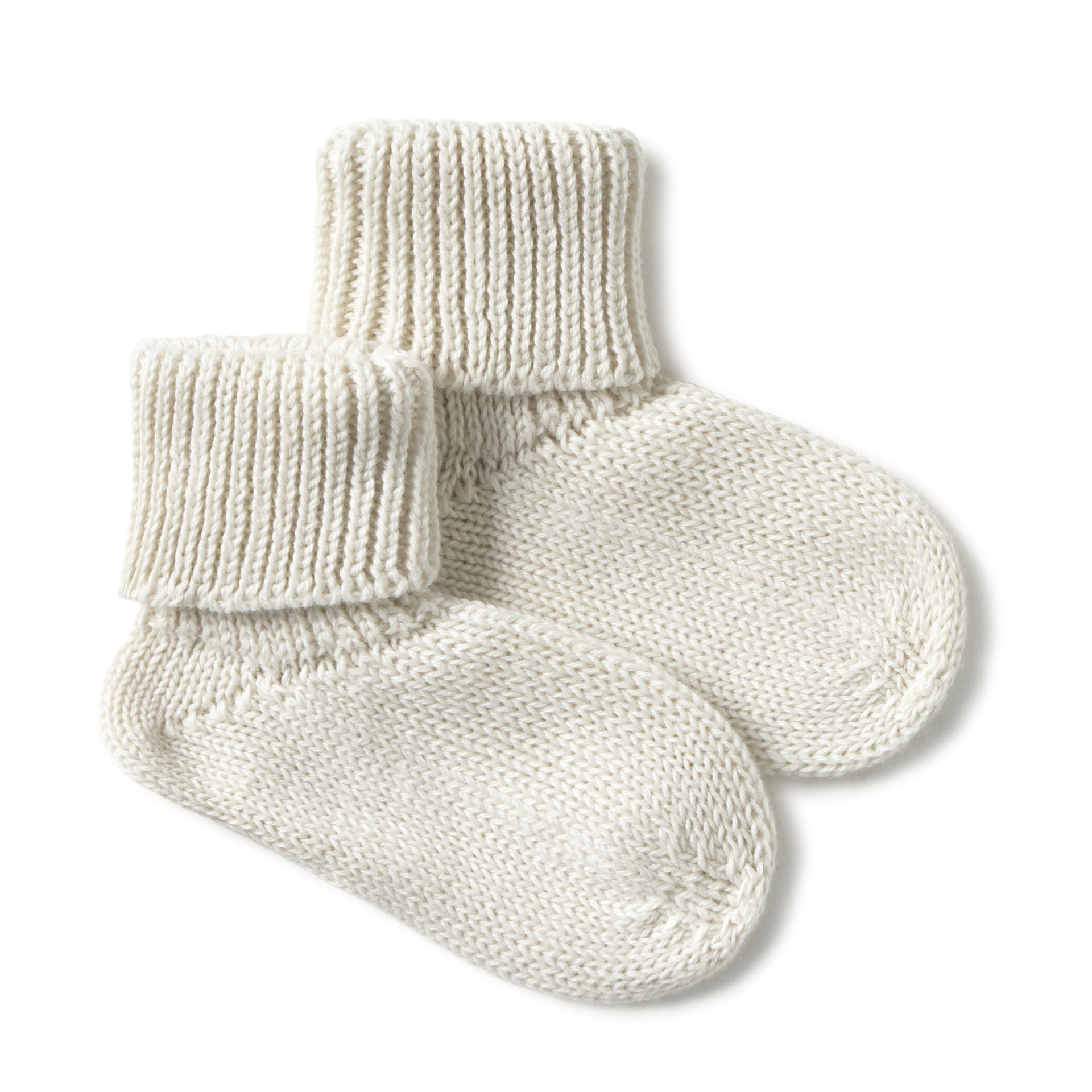 Meias infantis brancas tricotadas com canelado na parte superior