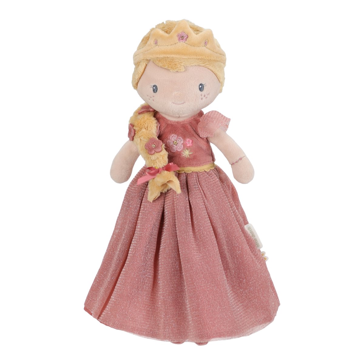 Boneca de peluche princesa com vestido rosa e coroa amarela