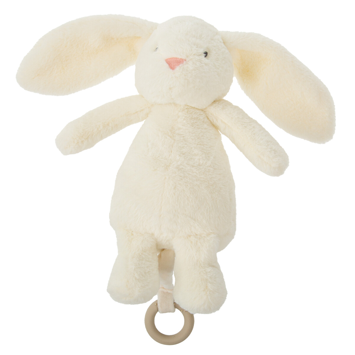 Urso de peluche creme com orelhas grandes e anel pendurado