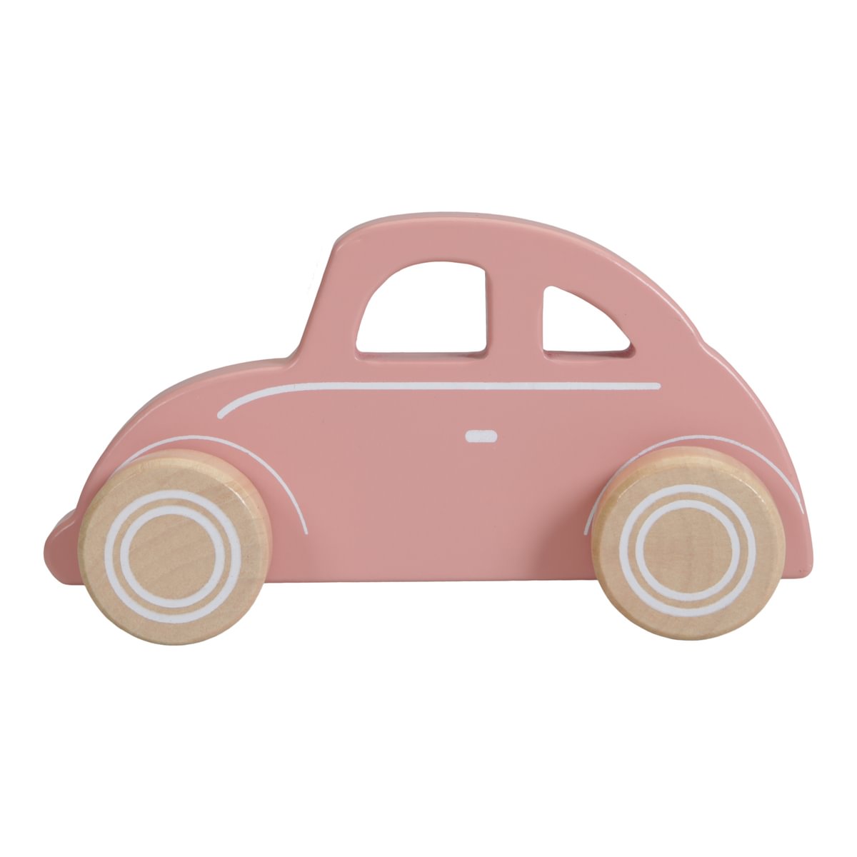 Carro de brinquedo de madeira rosa com rodas naturais