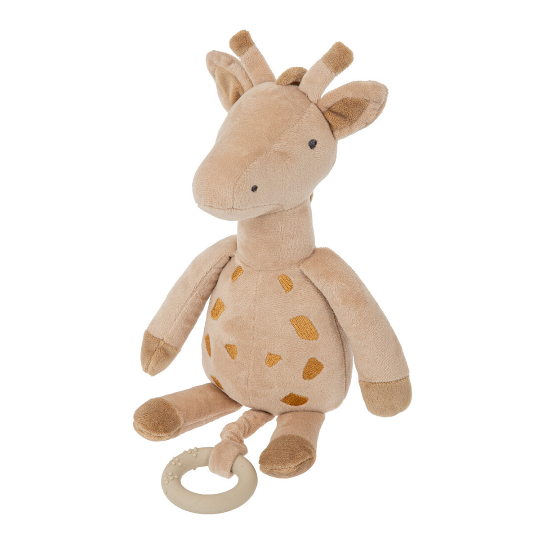 Brinquedo de pelúcia girafa bege com anel de mordedor creme