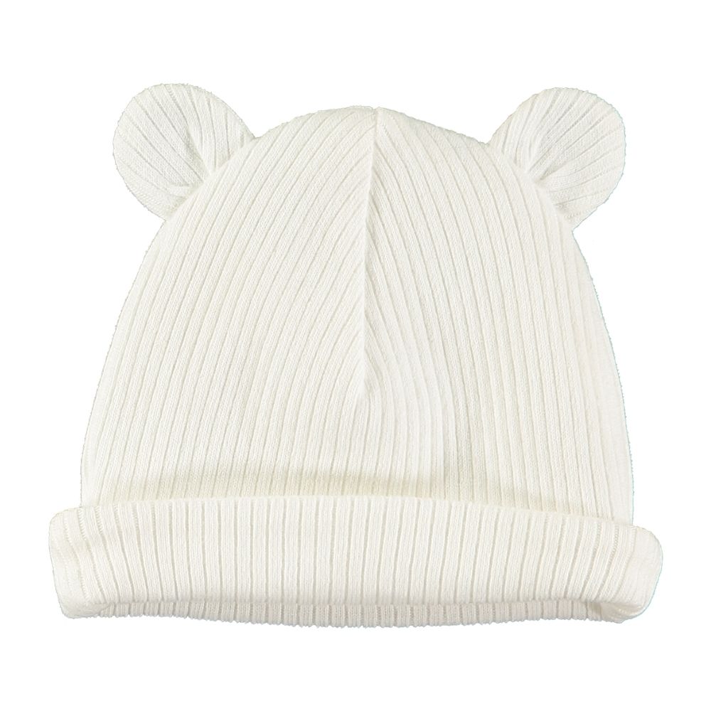 Gorro branco de malha com orelhas redondas
