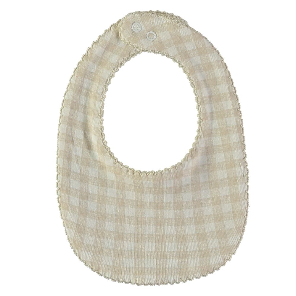 Babete bébe quadriculado bege e branco com botões