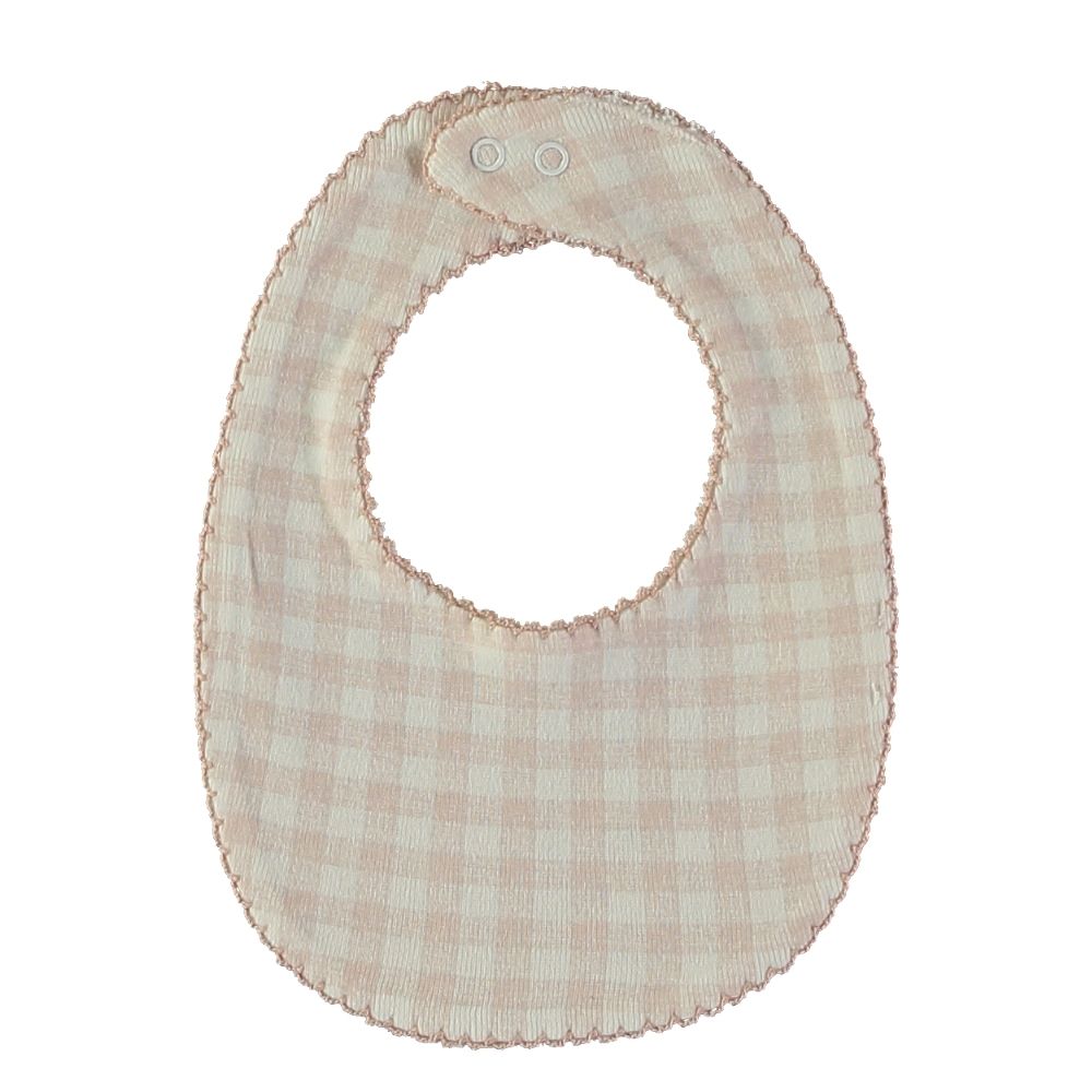 Babete para bebé creme e branco xadrez com fecho de botão de pressão