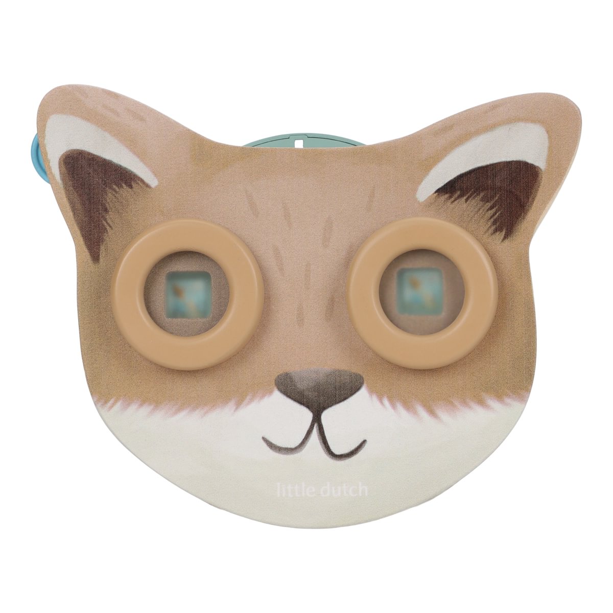 Brinquedo educativo em forma de raposa com olhos móveis azuis