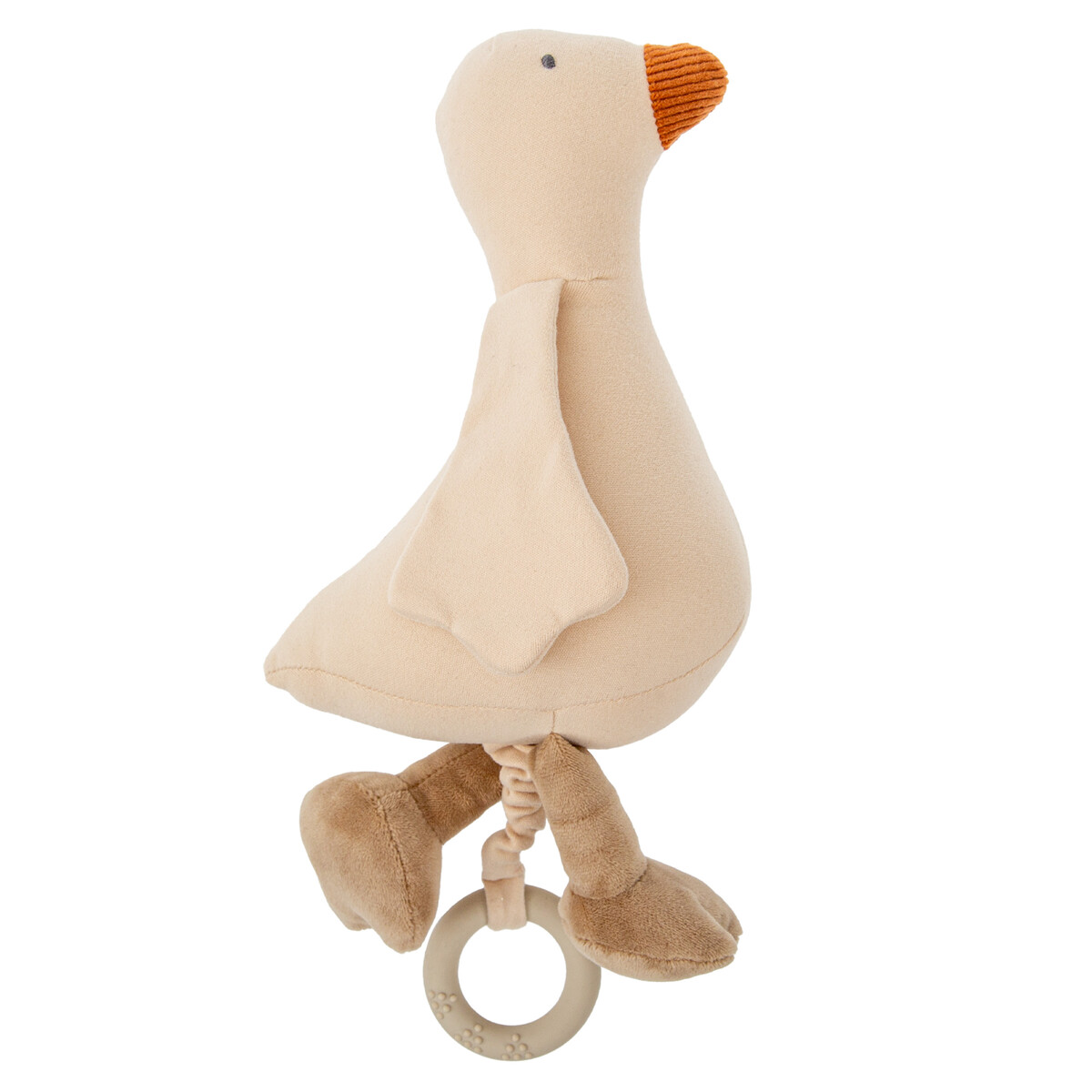 Pelúcia de ganso bege com bico laranja e argola pendurada