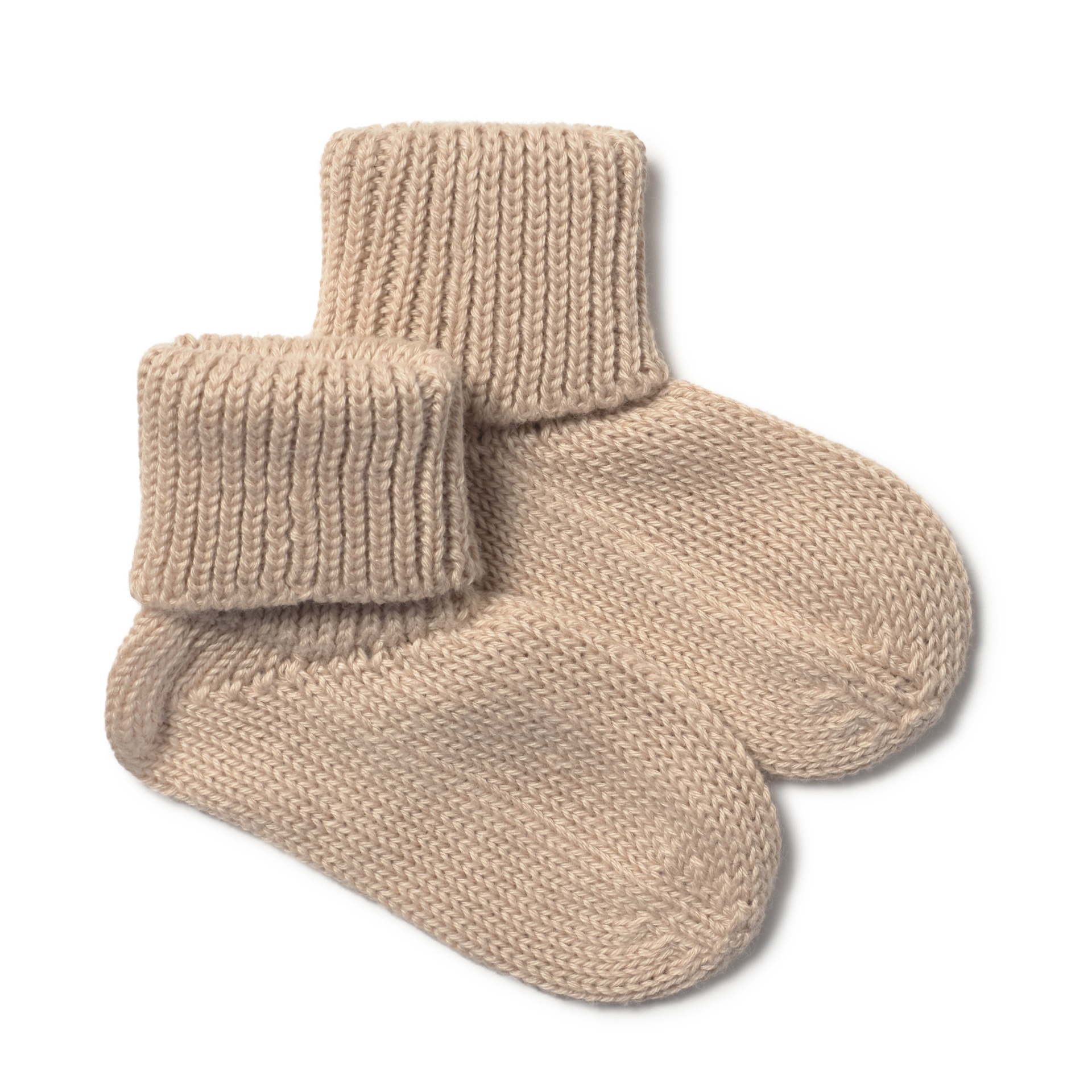 Par de meias infantis bege em tricô com punho canelado