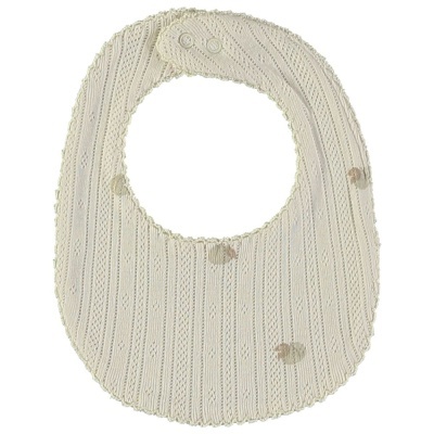 Babete de bebé creme de malha com riscas e motivos decorativos