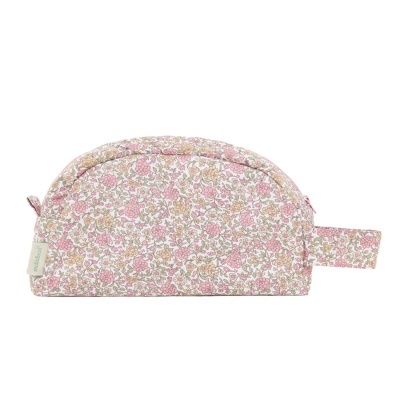 Necessaire com padrão floral rosa e creme