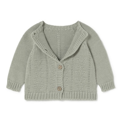 Camisola de malha cinzenta para bebé com botões de madeira
