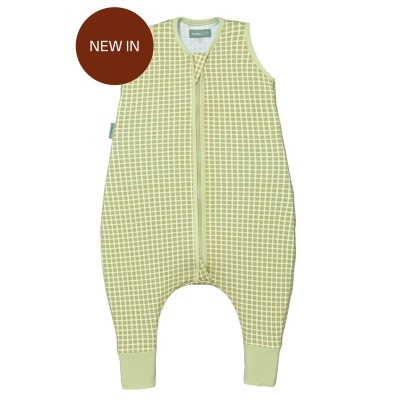Pijama bebé verde claro com padrão quadriculado branco e fecho zip