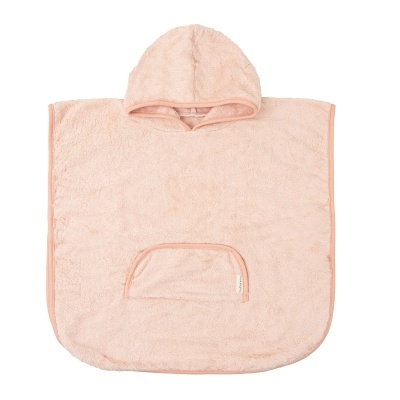 Poncho de banho rosa claro com capuz e bolso frontal