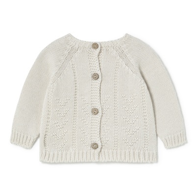 Camisola de malha branca para bebé com botões de madeira