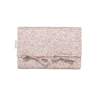 Carteira ou nécessaire floral rosa com laço e etiqueta lateral
