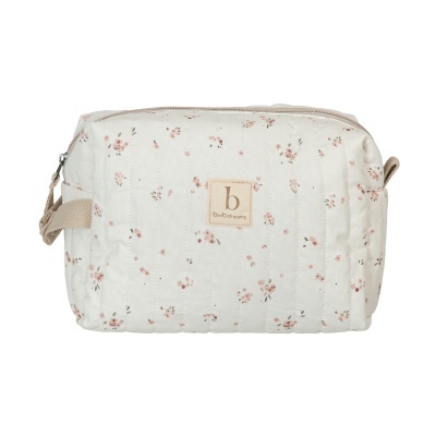 Bolsa de tecido com padrão floral e etiqueta bimbidreams