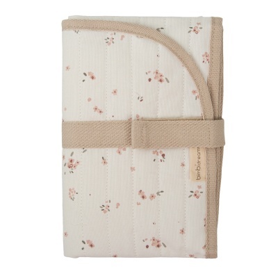 Manta para bebé branca com flores rosa e bordas bege