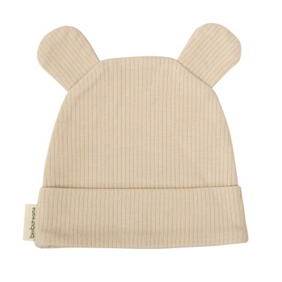 Gorro de bebé bege com orelhas e etiqueta bambidreams