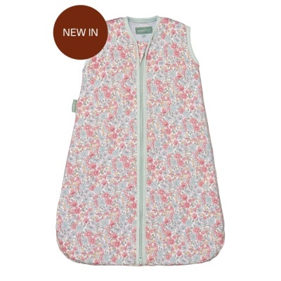 Saco de dormir para bebé floral com fecho frontal verde claro e selo NEW IN