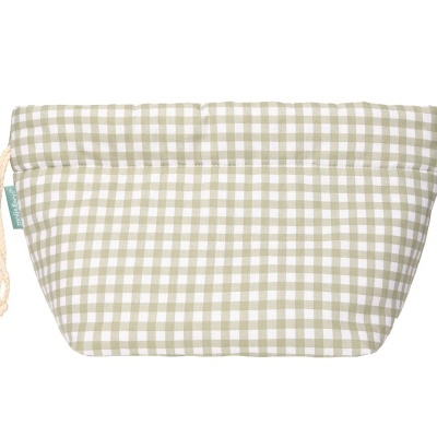 Bolsa xadrez verde claro e branco com cordões de corda
