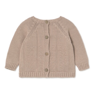 Casaco de malha bege com botões e padrão em losango