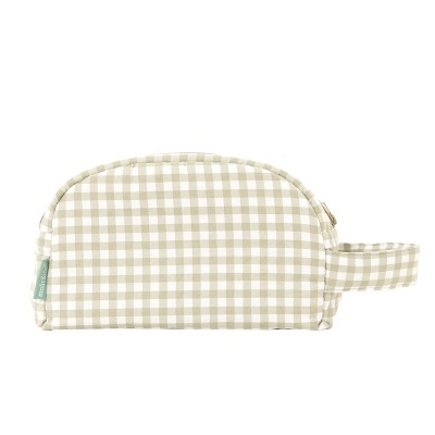 Necessaire xadrez bege e branco com alça e fecho zip