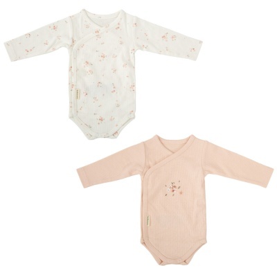 Dois bodies de bebé com padrão floral em tons claros