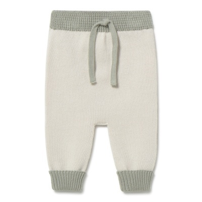 Calças de bebé malha bege com detalhes cinza claro
