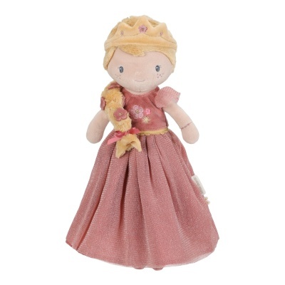 Boneca de peluche princesa com vestido rosa e coroa amarela