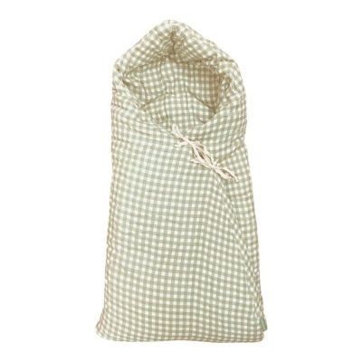 Saco de bebé xadrez bege e branco com cordão frontal