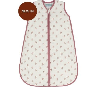 Saco de dormir para bebé branco com flores rosa e fecho frontal