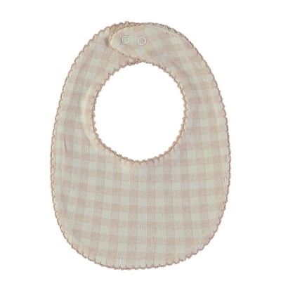 Babete para bebé creme e branco xadrez com fecho de botão de pressão